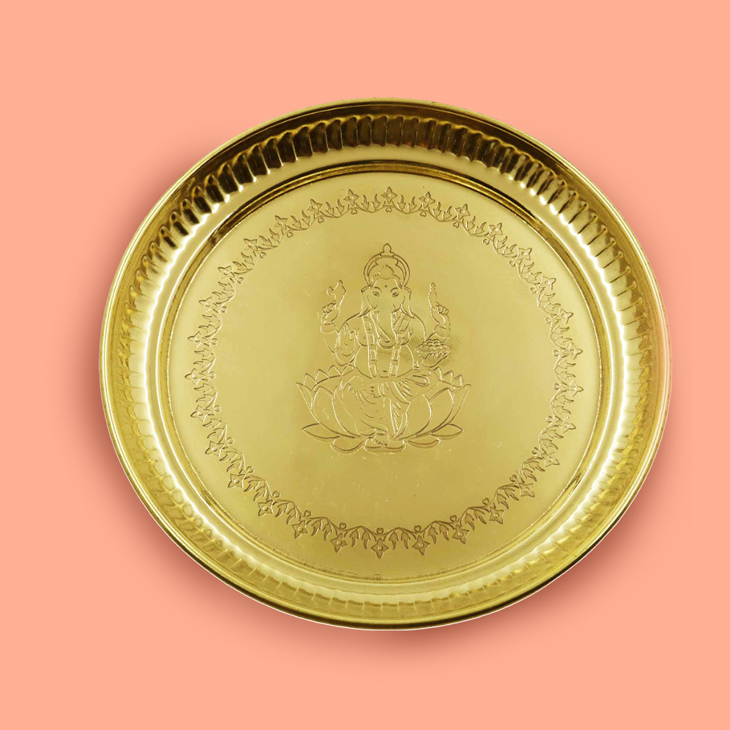 Brass Ganesha Itching Thali (Pital Vinayak Nakashi Thali)
