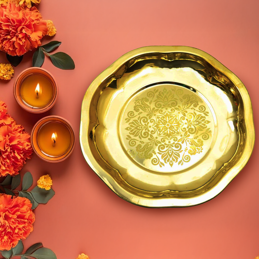 Brass Itching Plate Floral Design Weight-0.250 (Pital Phool Nakashi Thali)
