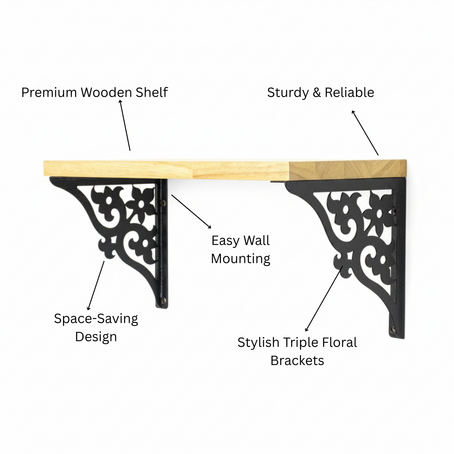 Wooden Pooja Shelf - Triple Floral (Lakdi Puja Shelf Teen Phool)