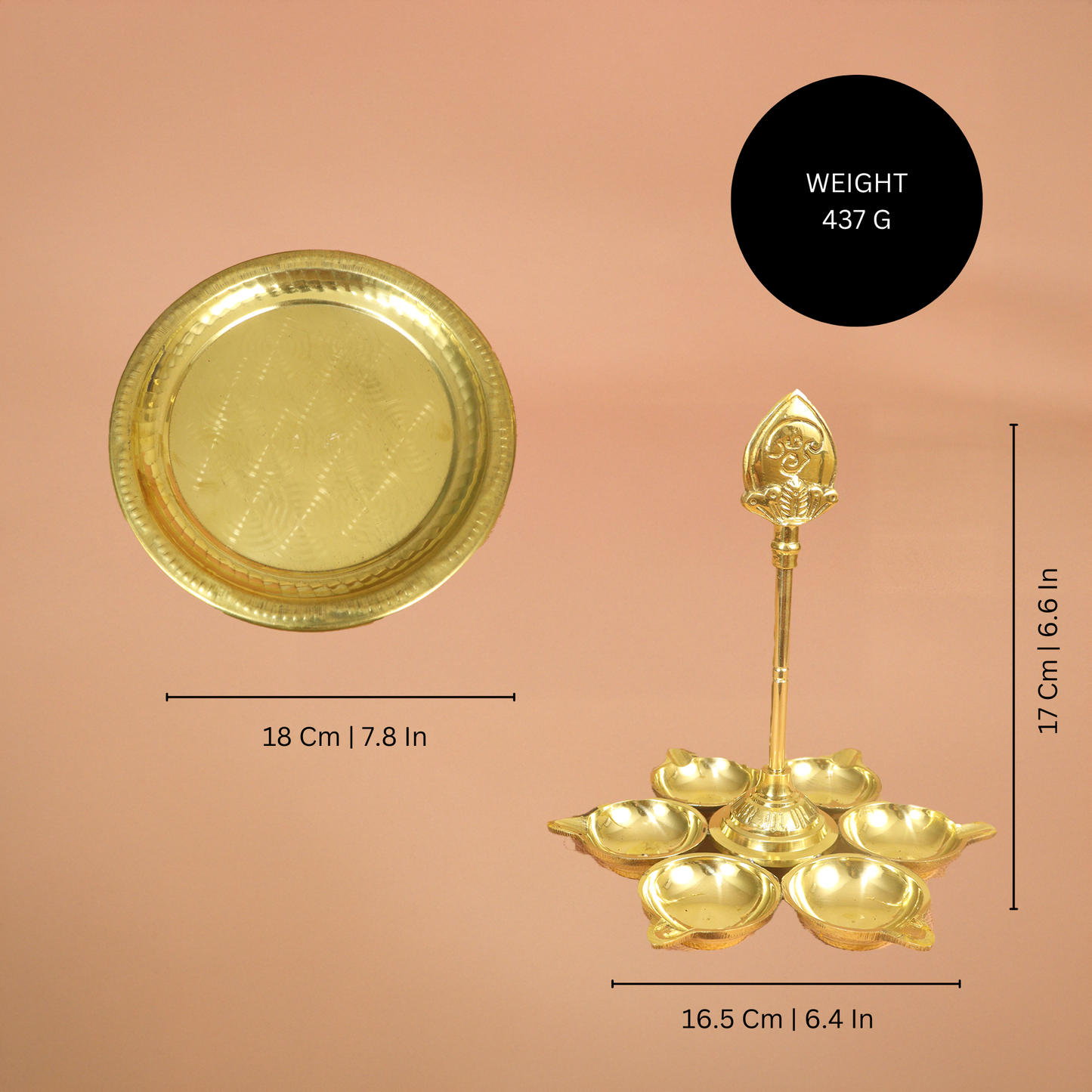 Brass Arumugan Diya with Vel- Combo with Ring thali