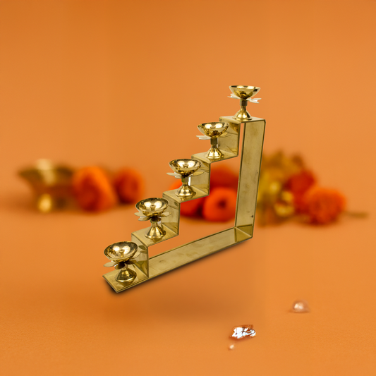 Brass Five Step Diya (Pital Panch Sidhi Deepak)
