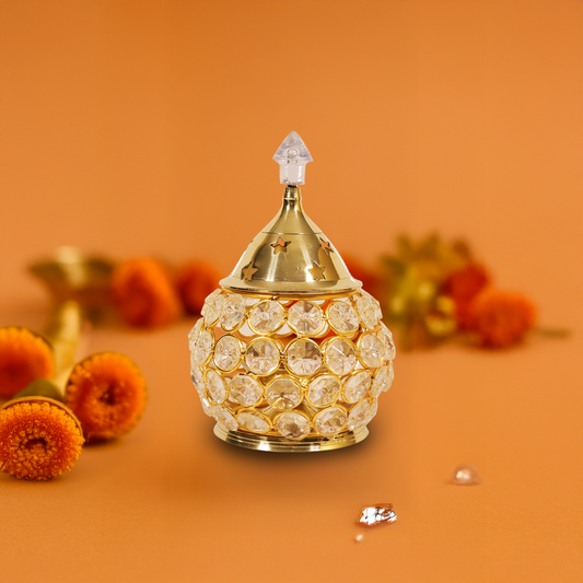 Brass Himalayan Crystal Deep (Matki No,2) (Pital Himalay Sphatik Matka Deepak)