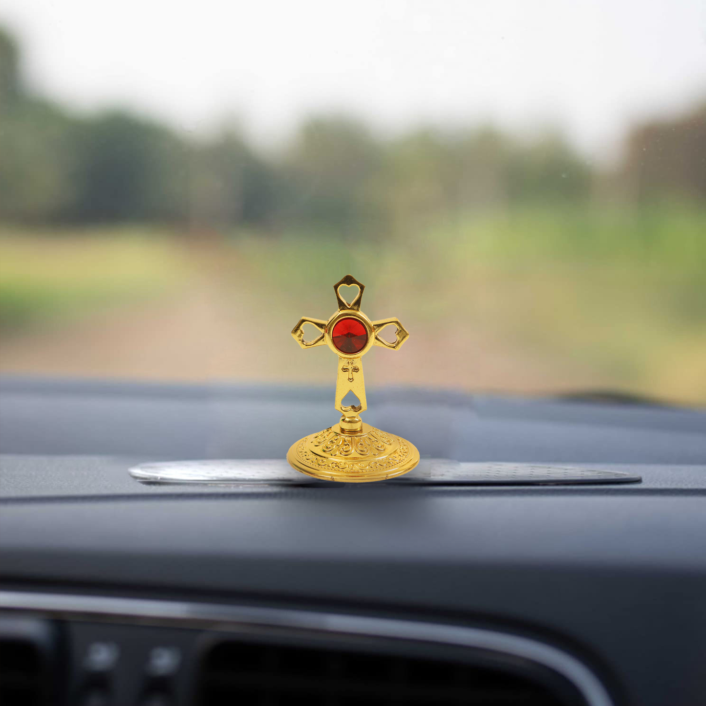 Car Dashboard Cross with Stone (Car Dashboard Cross Patthar)