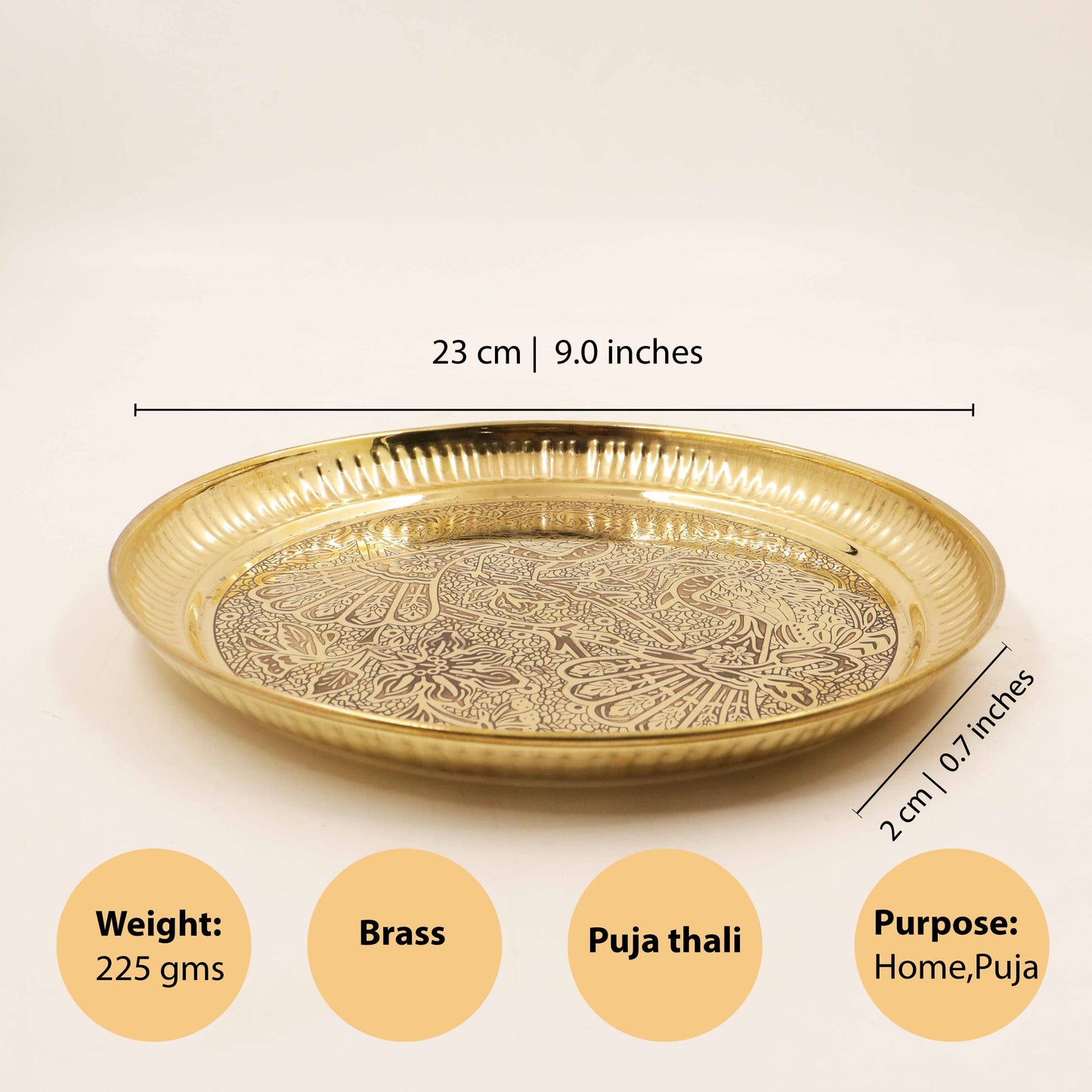 Brass Peacock Itching Thali Size-10 (Pital Mor Nakashi Thali)