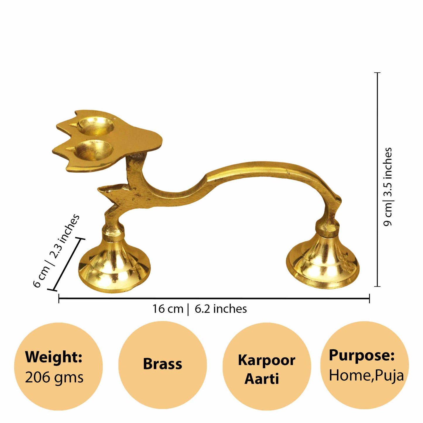Karpoor Aarti Two Face Diya (0.200 gm) (Pital Kapoor Do Mukh Deepak)