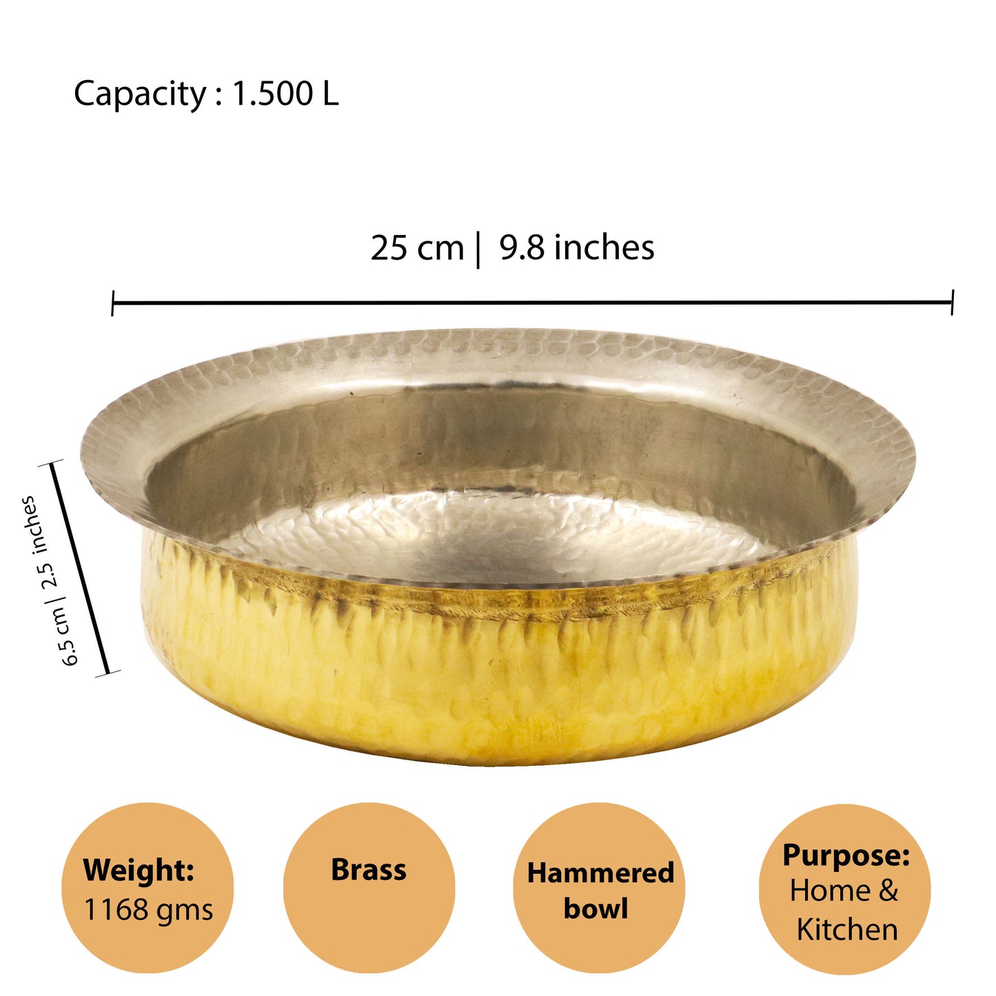 Brass Hammered Briyani Handi