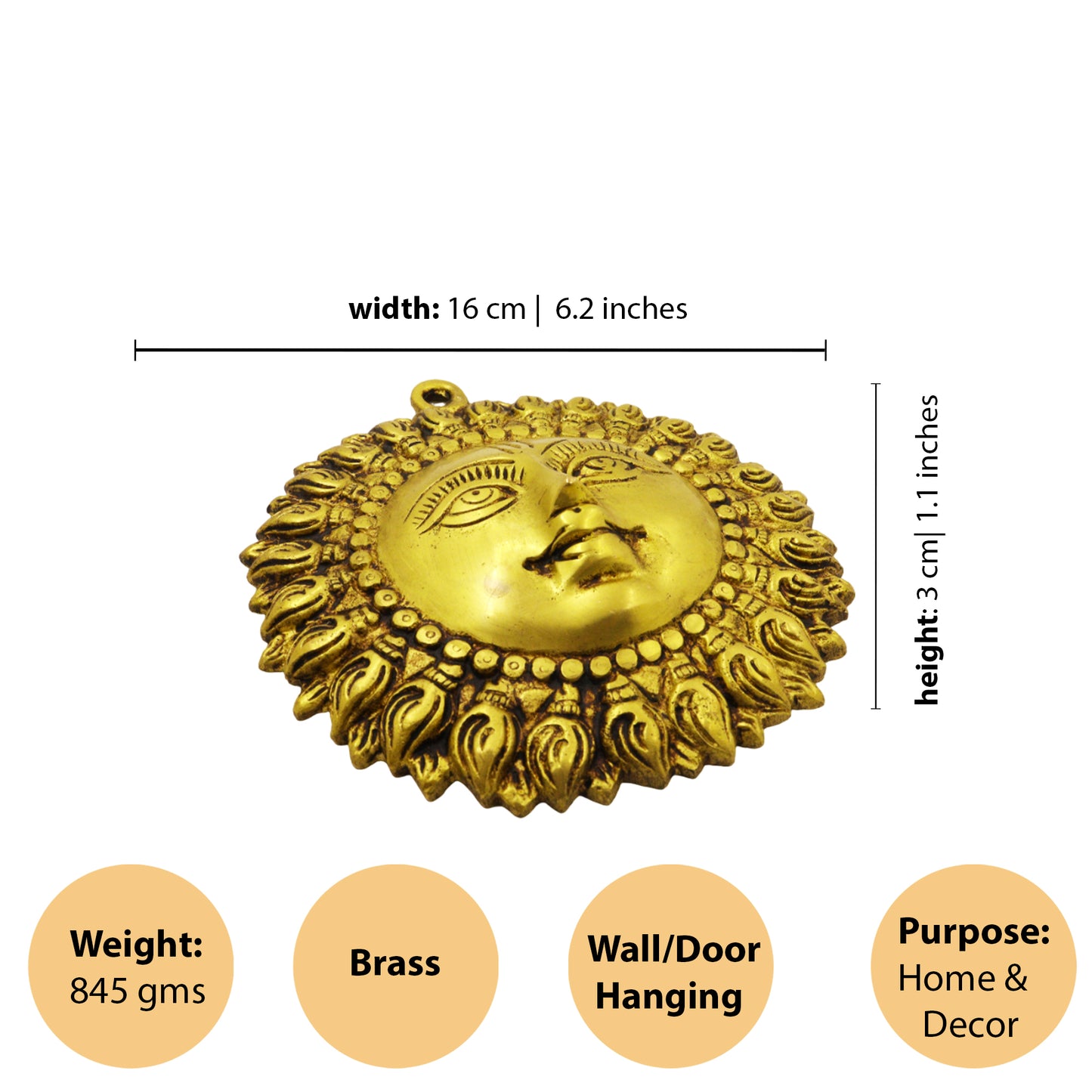 Brass Sun Face Wall Hanging (Pital Surya Mukh / Suriyan Wall Decor)