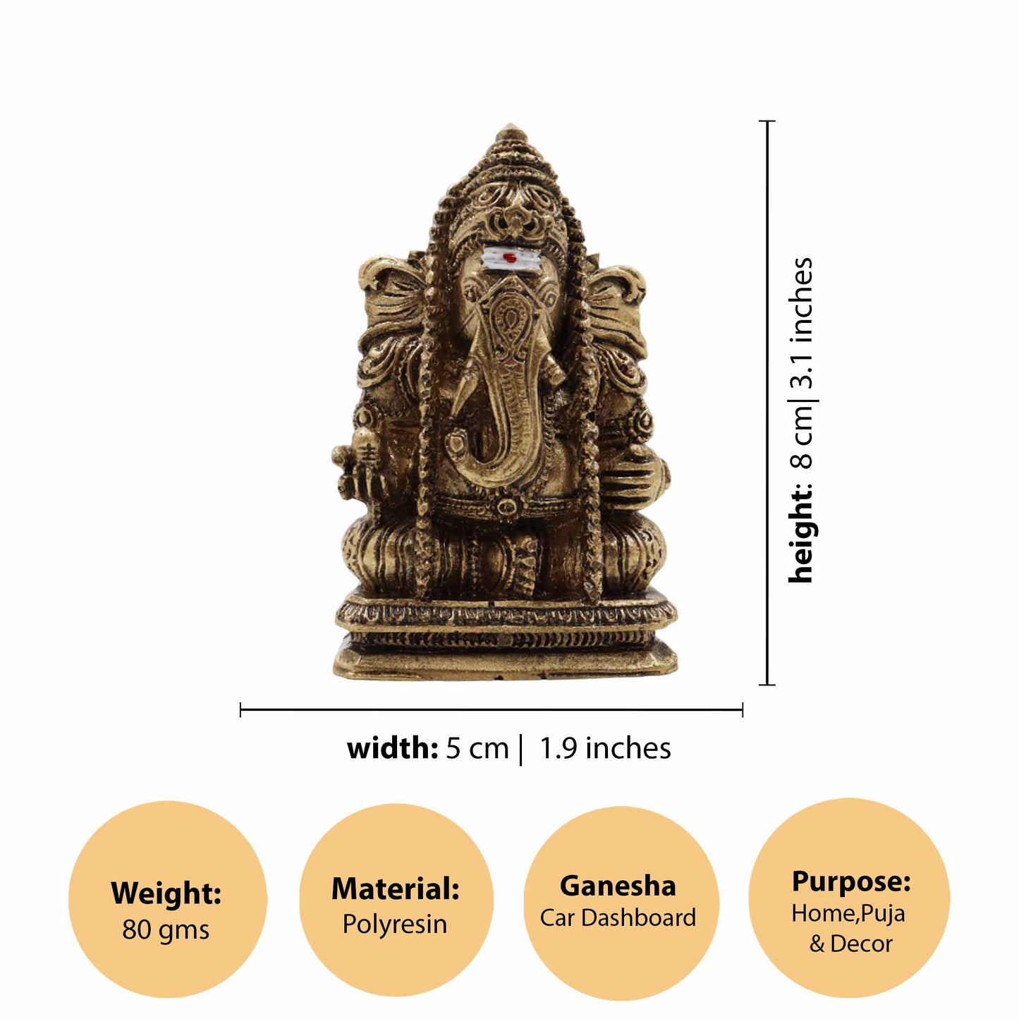 Fiber Resin vinayagar antik Gold