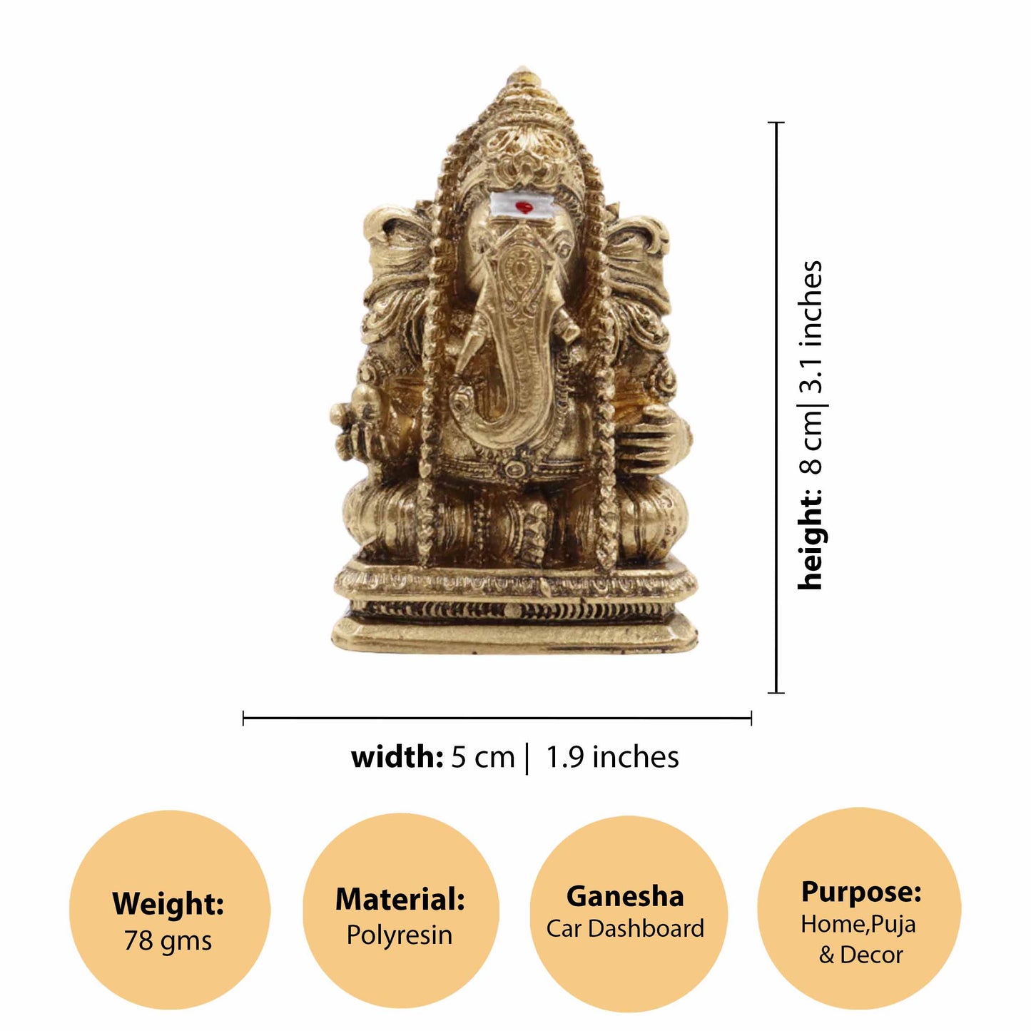 Fiber Resin vinayagar Gold 3' inch