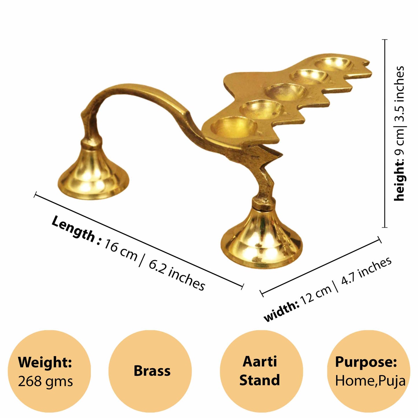 Brass Karpoor Aarti Five Face Diya (0.260gm) (Pital Kapoor Panch Mukh Deepak)