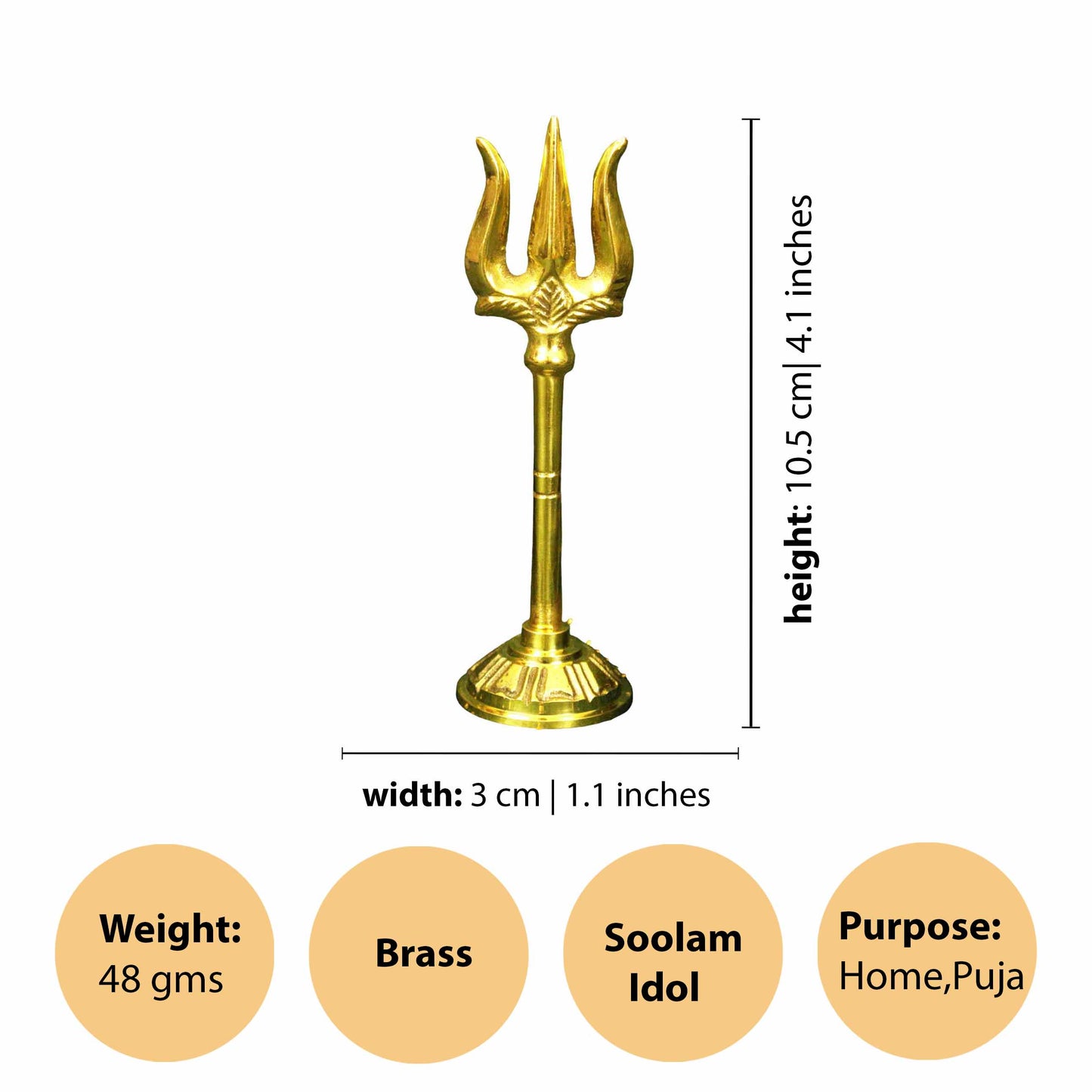 Brass Soolam-10cm (Pital Trishul / Shiva Weapon)