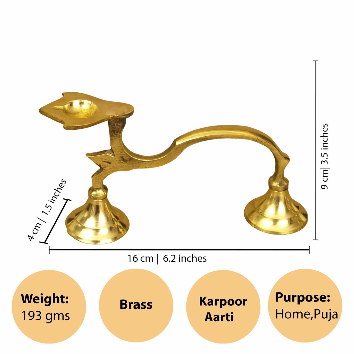 Karpoor Aarti One Face Diya (0.180gm) (Pital Kapoor Ek Mukh Deepak)