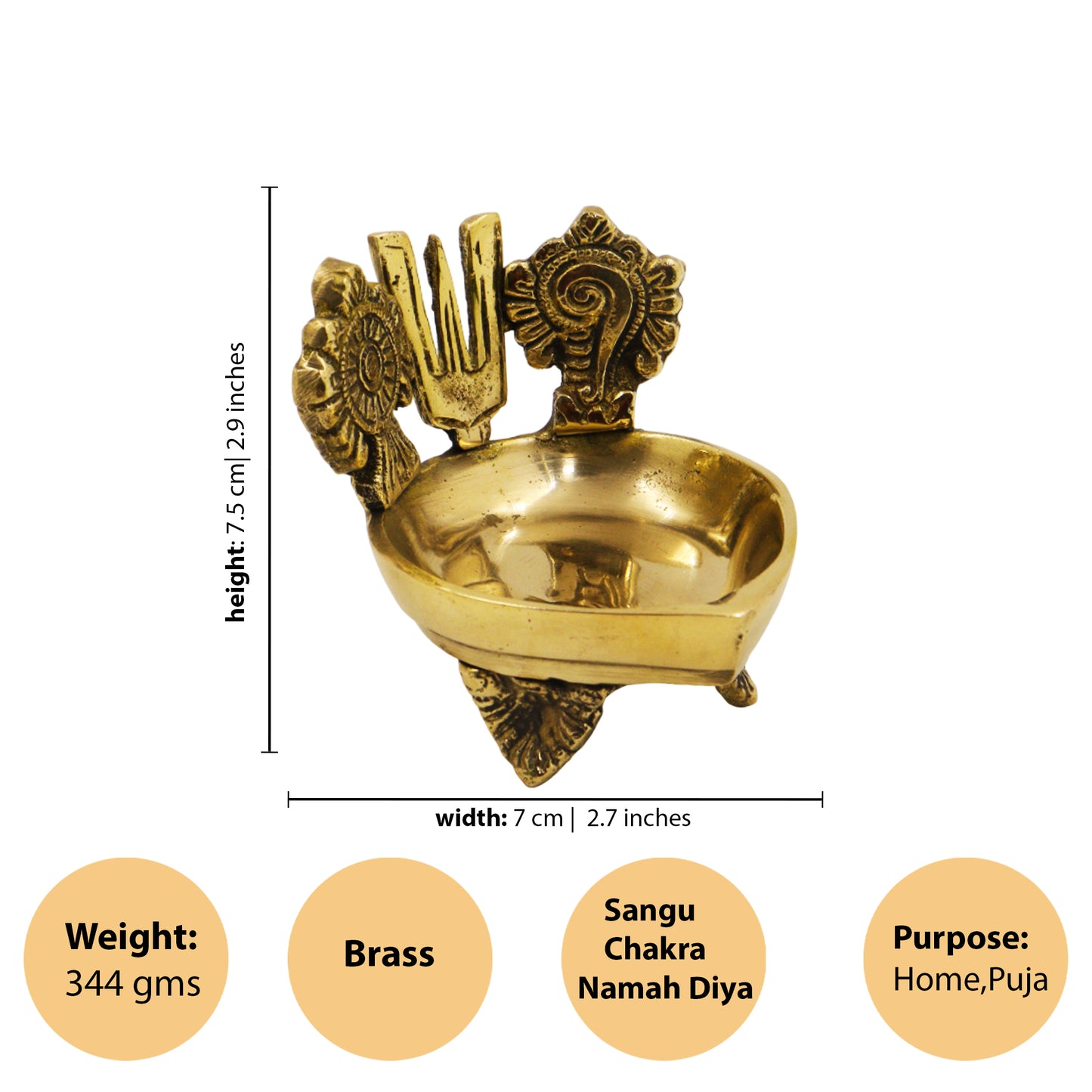 Brass Namah Diya (Sangu Chakara Namah) (Pital Conch Chakra Deepak)
