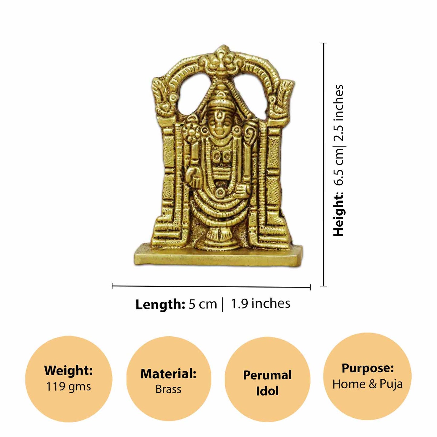 Brass VDM Perumal - 120gm (Pital Vishnu Murti / Tirupati Balaji)