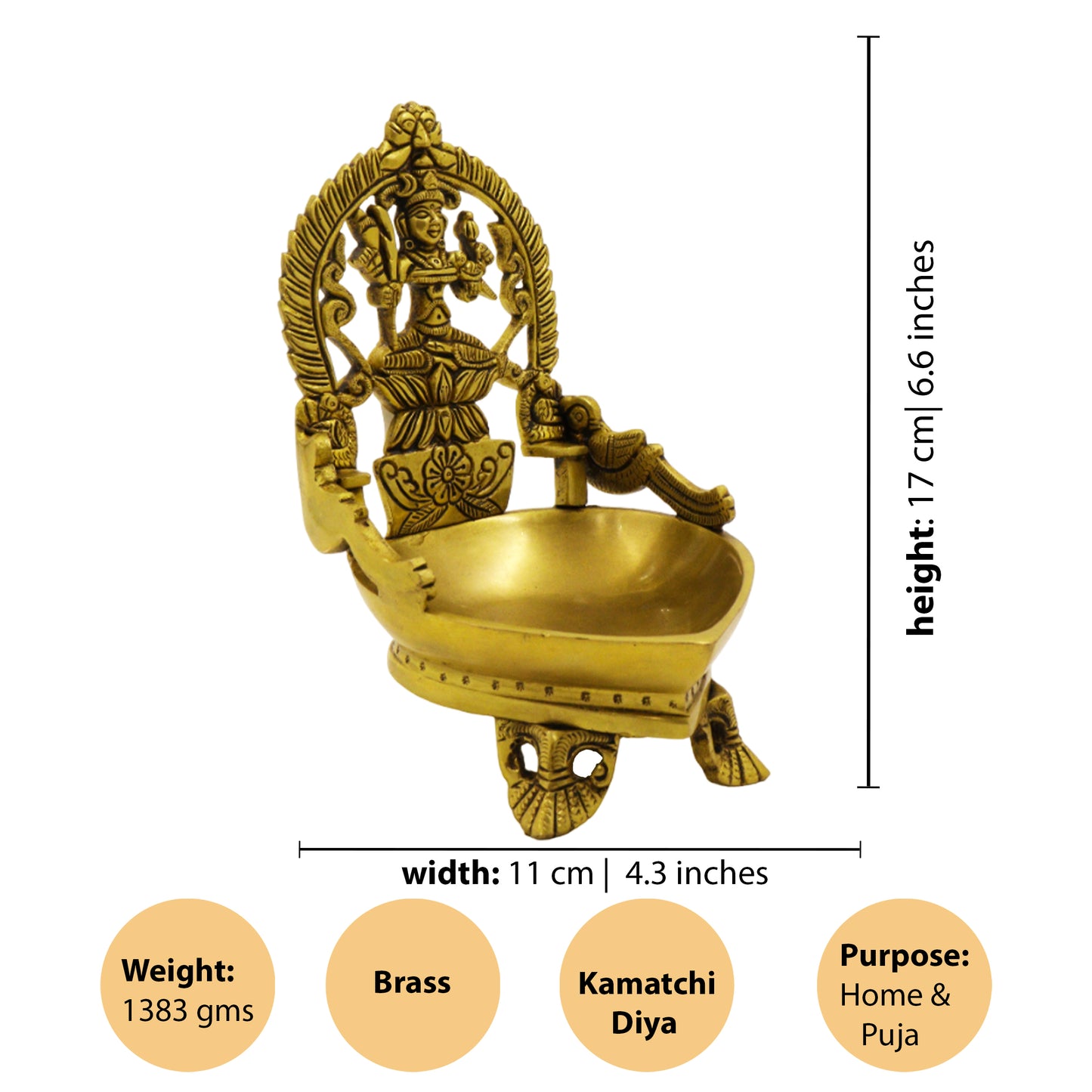 Brass Antique Kanchi Kamatchi Diya (1.320gm) (Pital Kanchipuram Kamakshi Deepak)