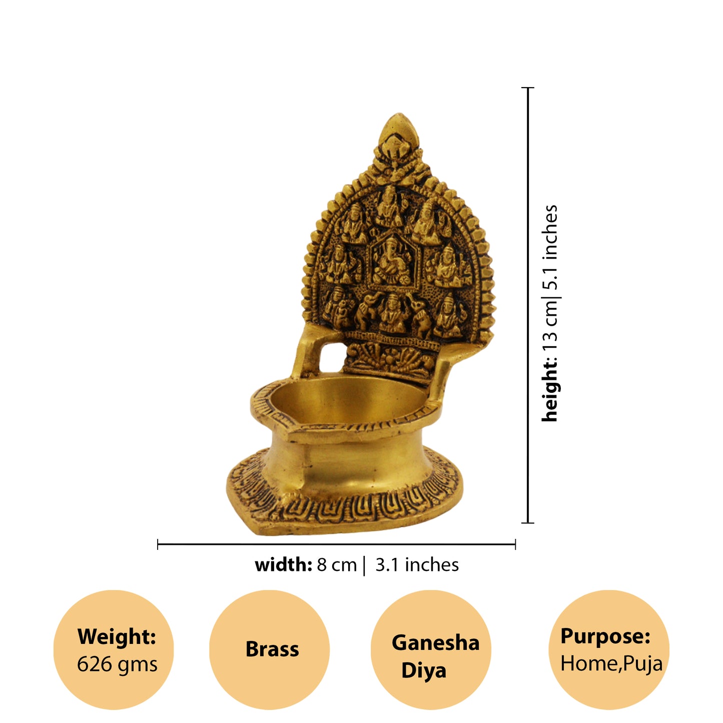 Antique Ganesh Astalakshmi Diya (Pital Vinayak Deepak / Ganapati Vilakku)