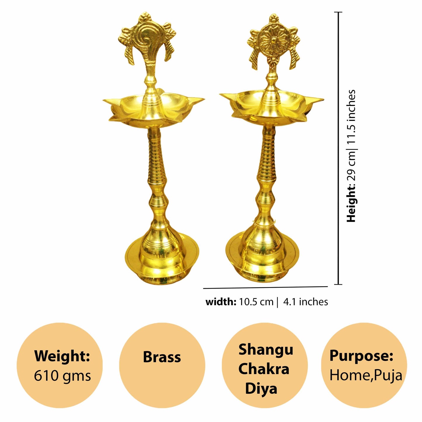 Brass Sangu Chakra Kuthu Vilakku Set (Pital Conch Chakra Deepak Set)