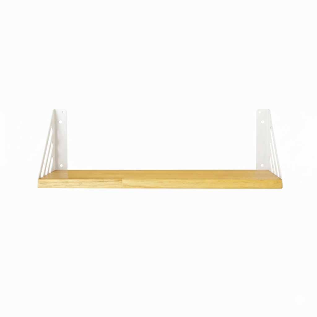 Wooden Pooja Shelf-Lines Brackets White (Lakdi Puja Shelf Safed)