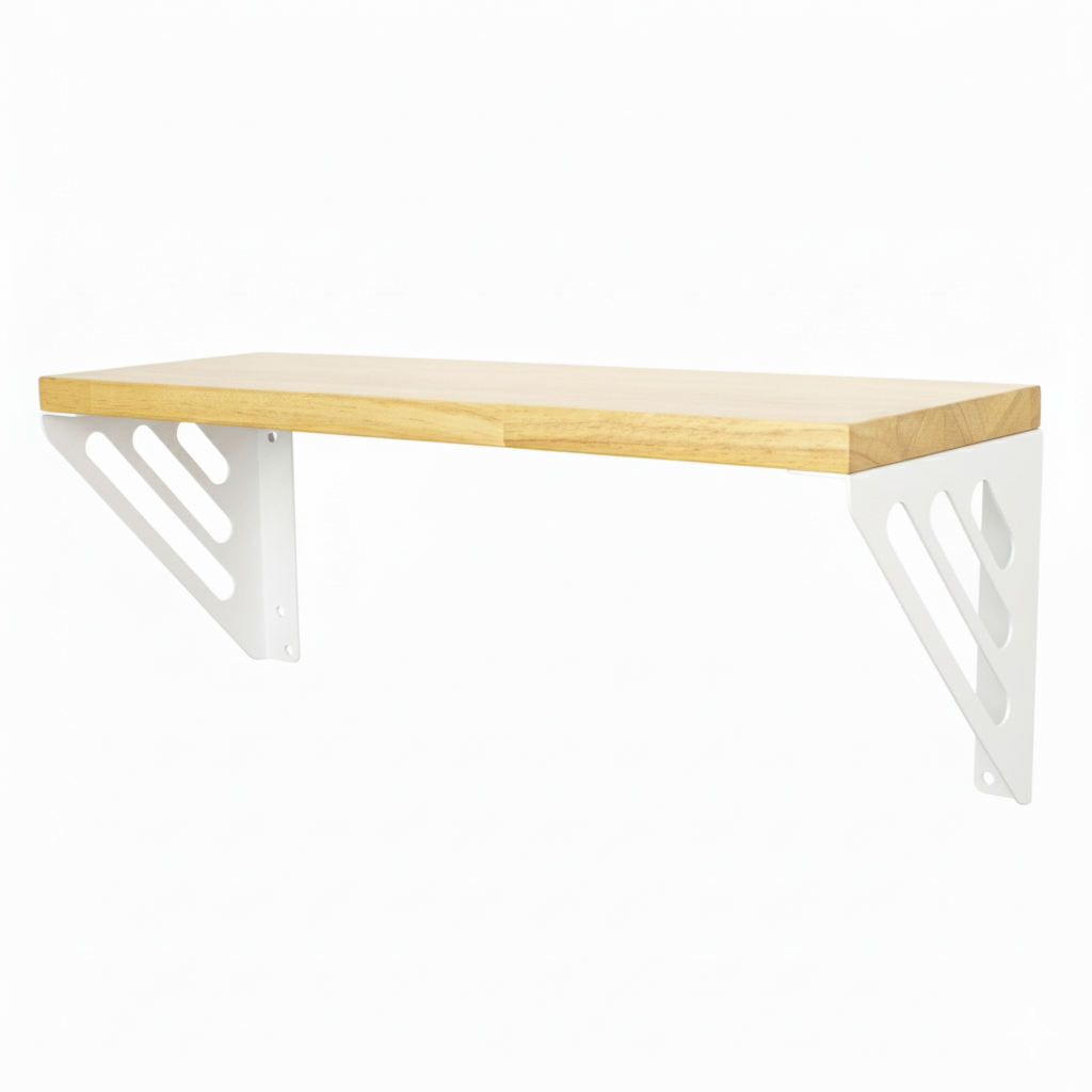 Wooden Pooja Shelf-Lines Brackets White (Lakdi Puja Shelf Safed)