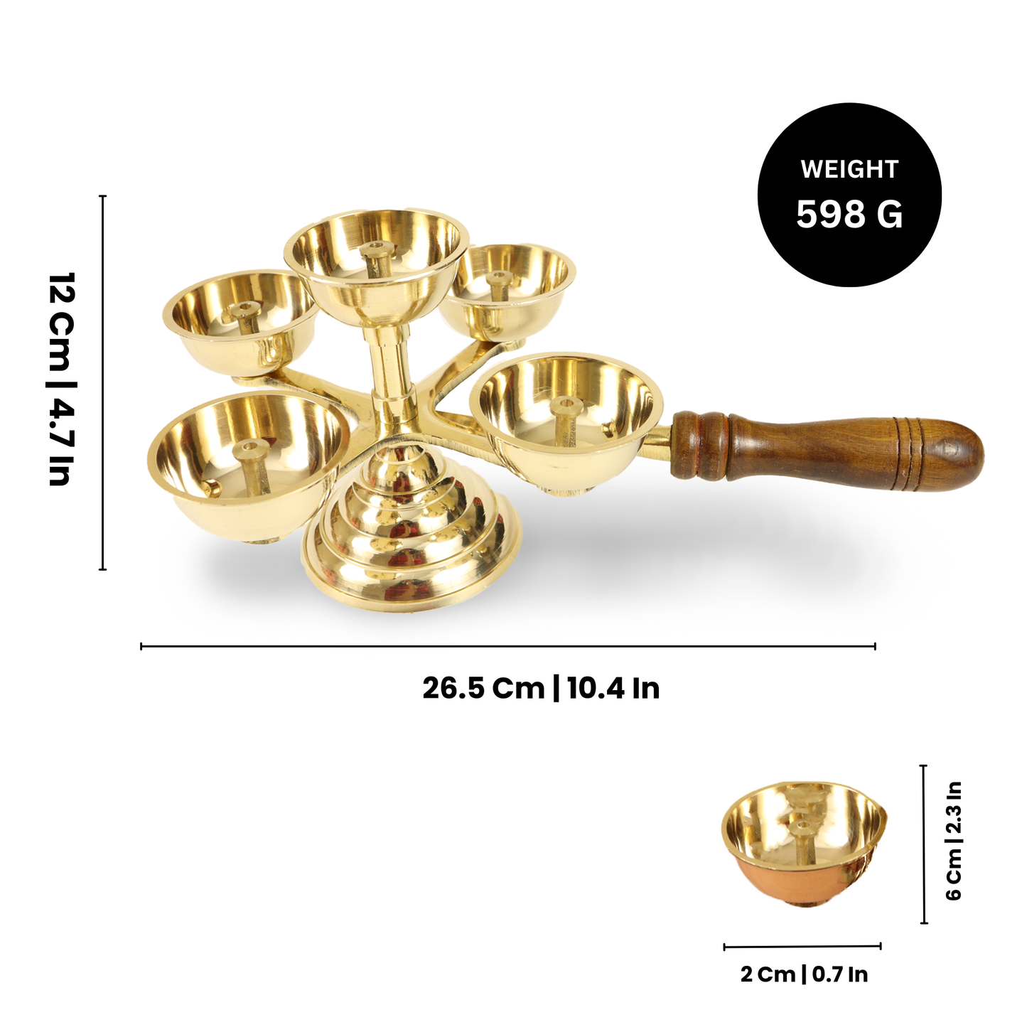Brass Panchapyali Diya with Wooden Handle