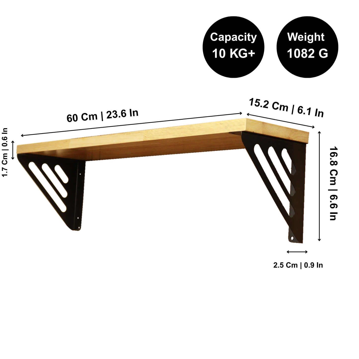 Wooden Pooja Shelf - Lines Brackets Black (Lakdi Puja Shelf Kala)