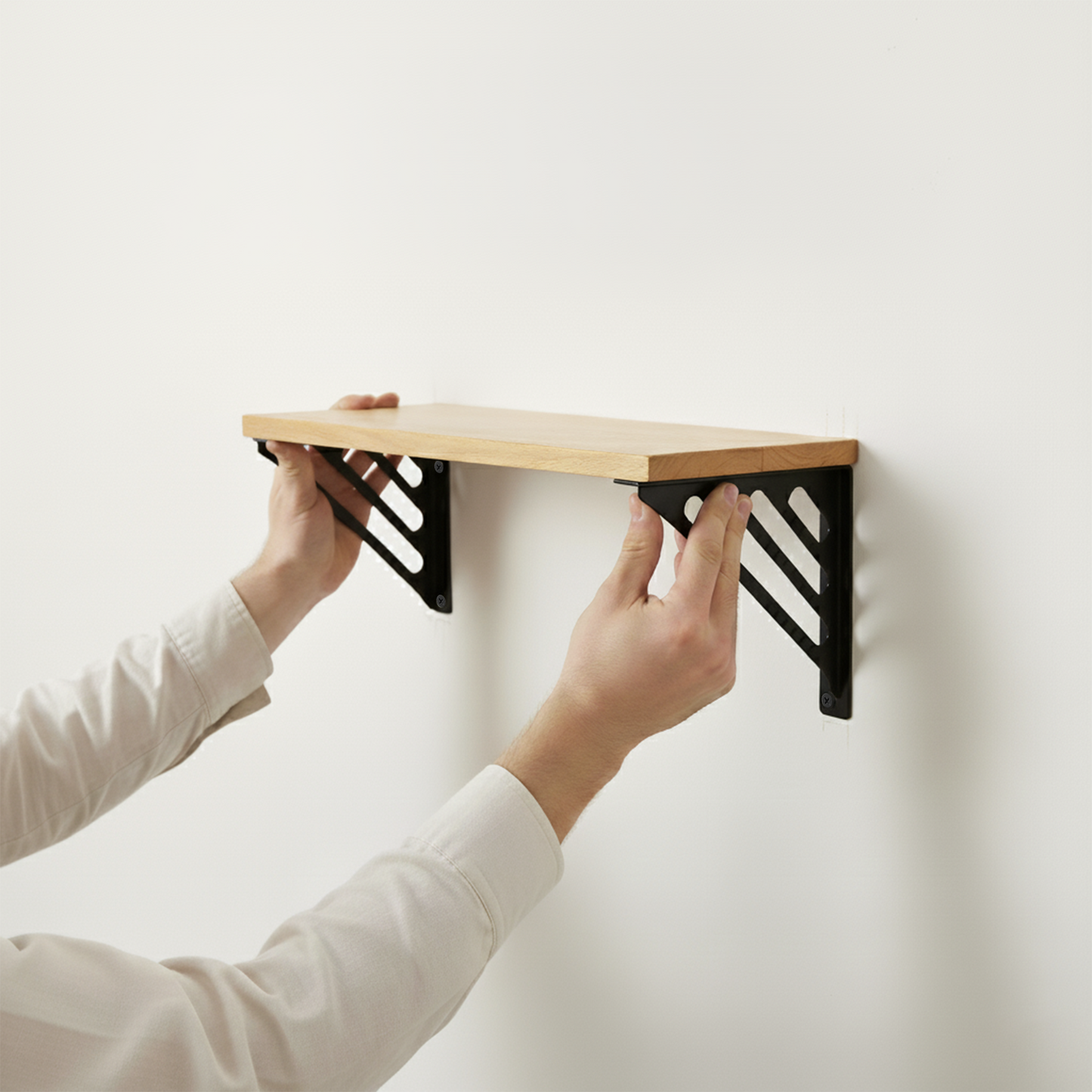 Wooden Pooja Shelf - Lines Brackets Black (Lakdi Puja Shelf Kala)