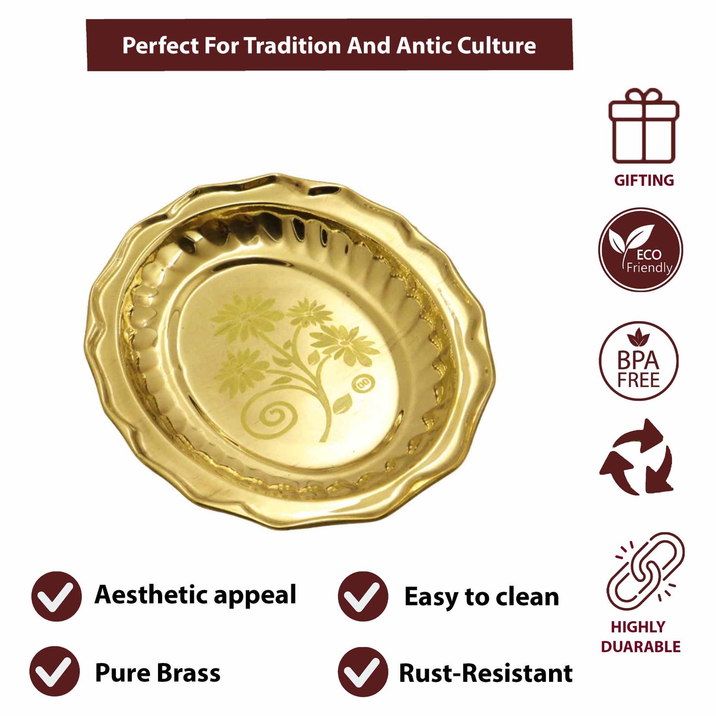 Brass Vijay Oval Tree Plate (Laser Thambalam Plate) (Pital Jeet Vriksh Thali)