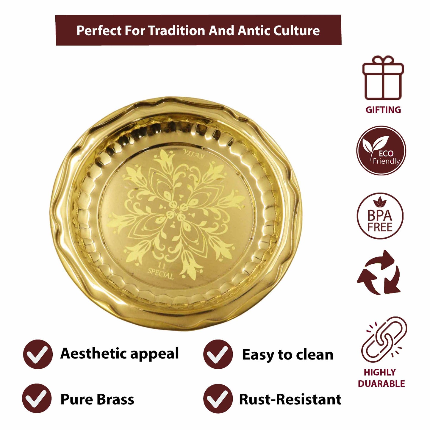Brass Circle Flower Thali (Laser Thambulam) (Pital Phool Design Thali)