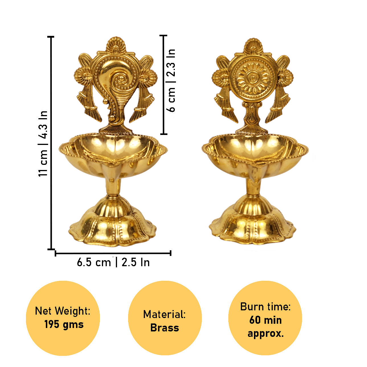 Brass Shanku Chakra Star Diya Set