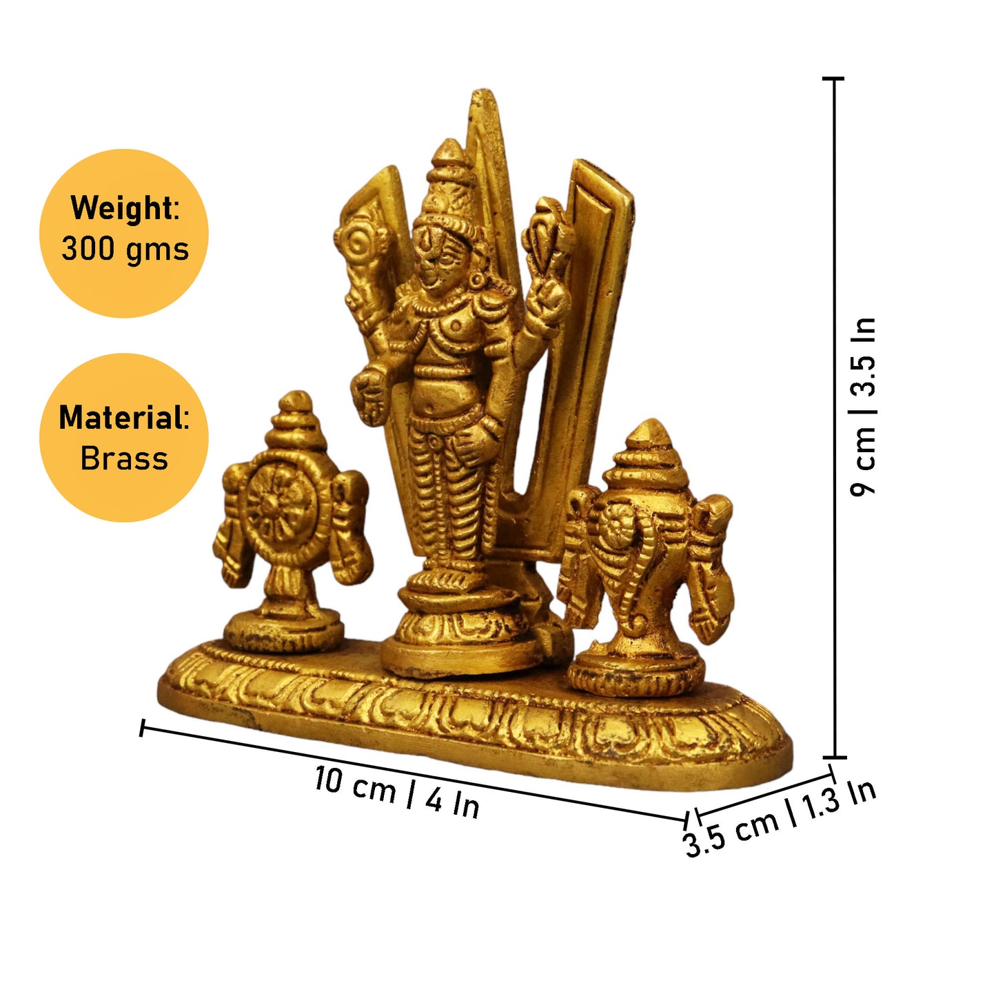 Brass Shangu Chakra Namah Perumal Statue (Pital Vishnu Murti / Tirupati Balaji)