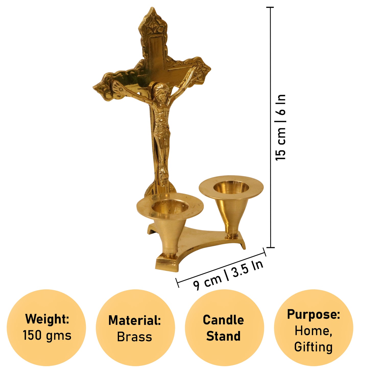 Brass Jesus Cross Candle Stand