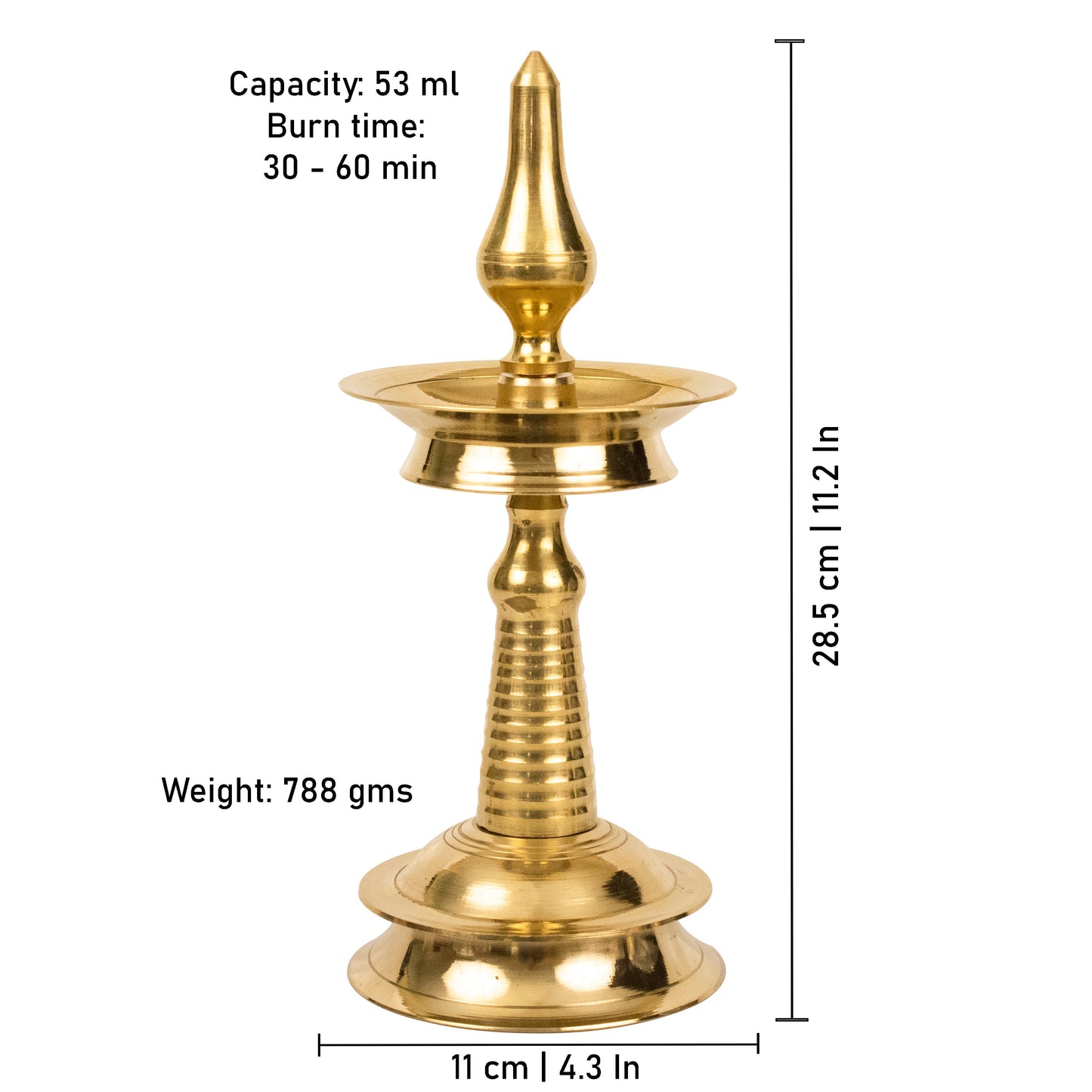 Brass Kerala Nila Vilakku - 11inch (Pital Kerala Nila Deepak)
