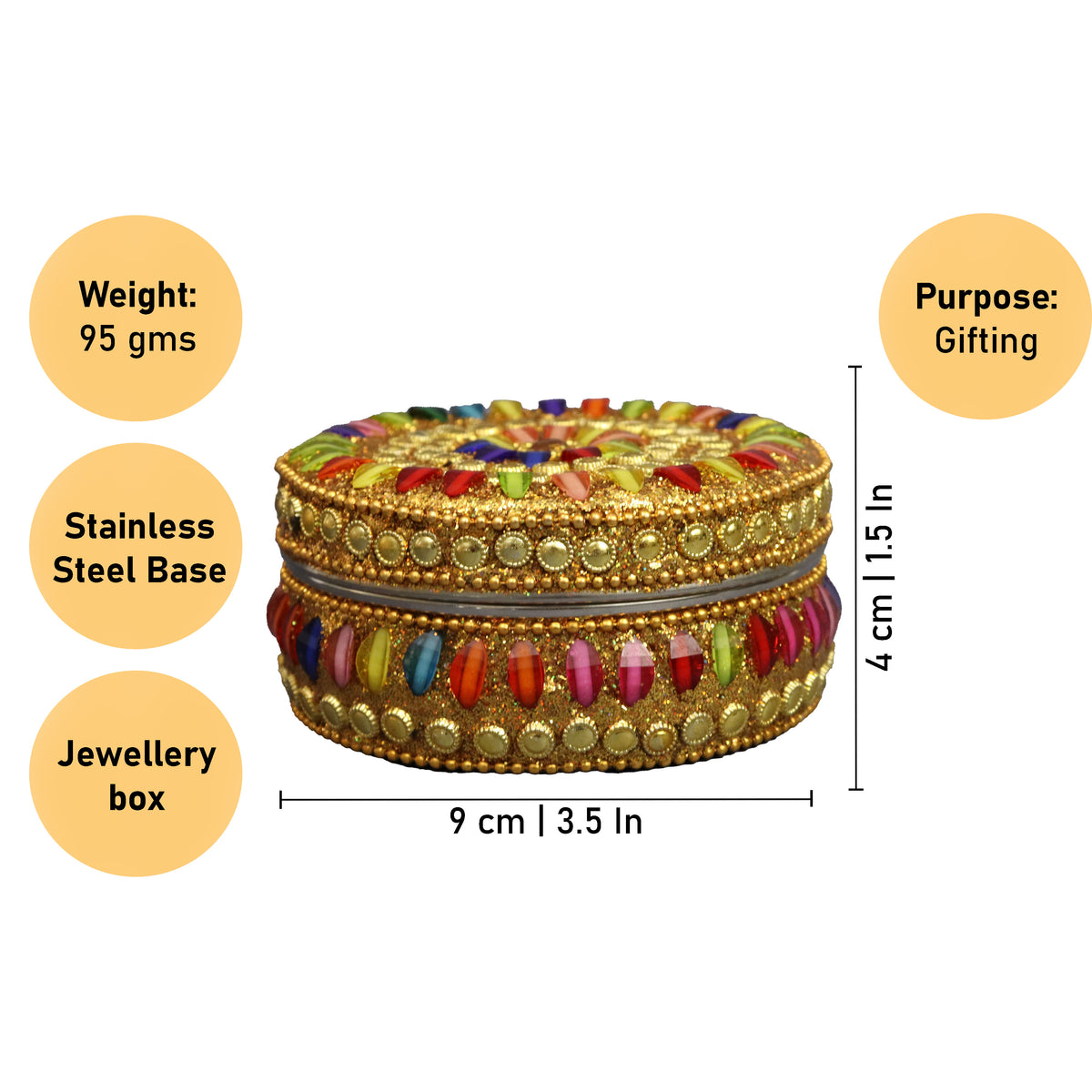 Multi color stone kumkum size-5 (Pack of 2 )