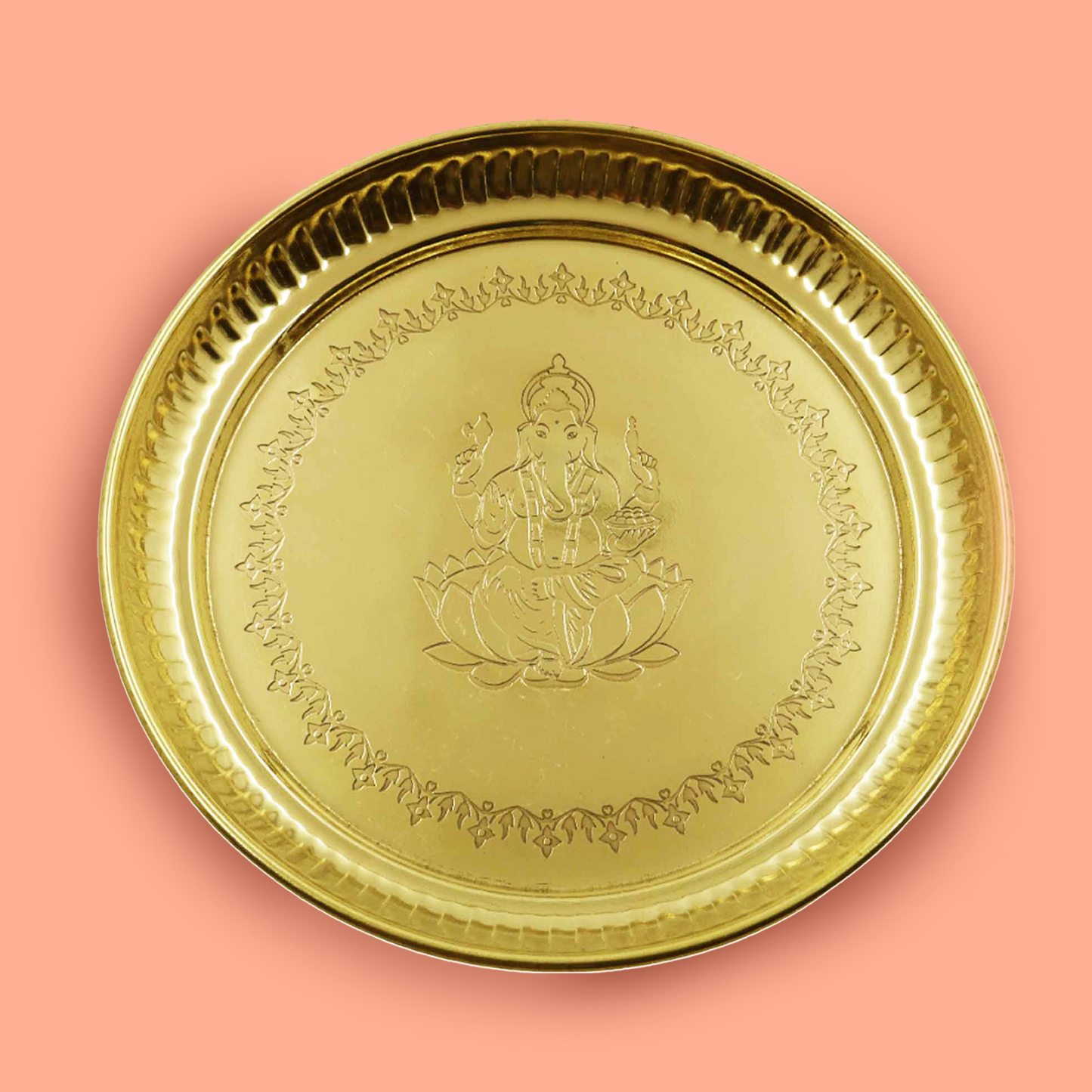 Brass Ganesha Itching Thali Size-11 (Pital Vinayak Puja Thali / Ganapati Plate)