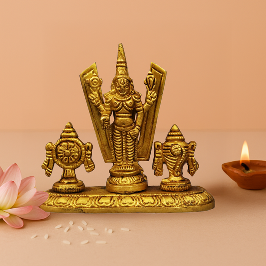 Brass Shangu Chakra Namah Perumal Statue (Pital Vishnu Murti / Tirupati Balaji)