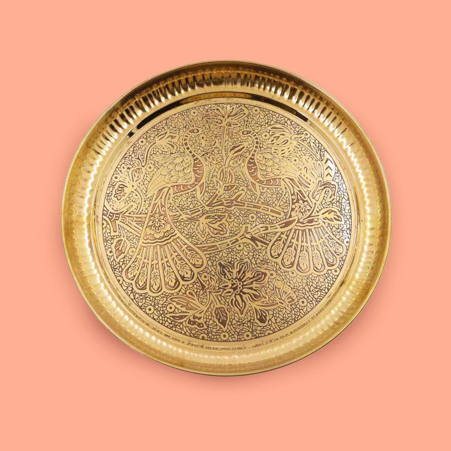 Brass Peacock Itching Thali Size-10 (Pital Mor Nakashi Thali)
