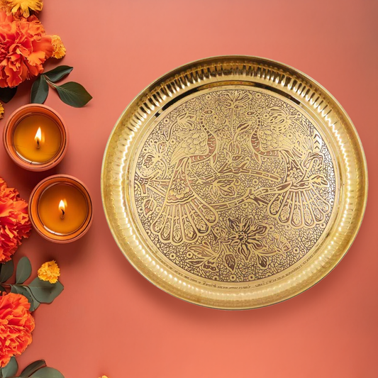 Brass Peacock Itching Thali Size-10 (Pital Mor Nakashi Thali)