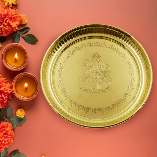 Brass Ganesha Itching Thali Size-11 (Pital Vinayak Puja Thali / Ganapati Plate)