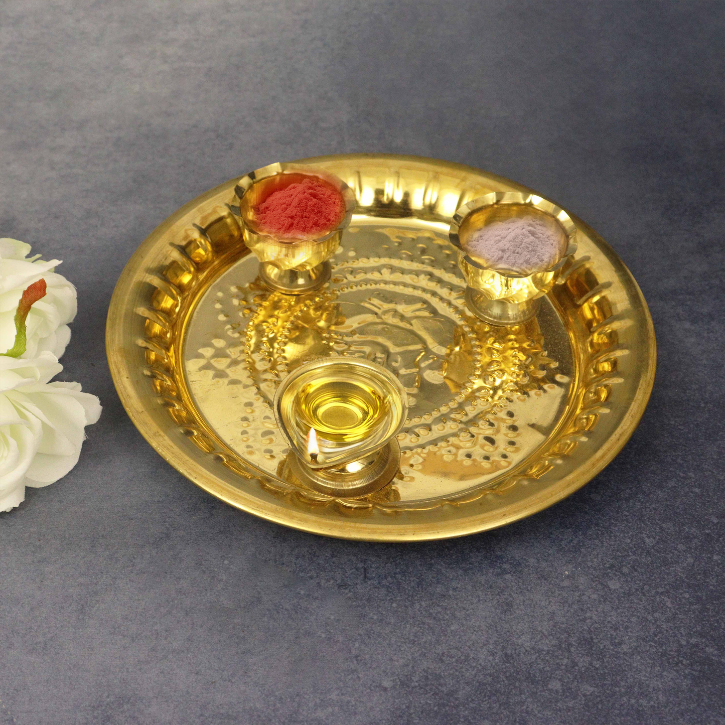 Ganesh Aarti Size-9 (2 Bowl, 1 Diya) (Pital Vinayak Aarti Set)