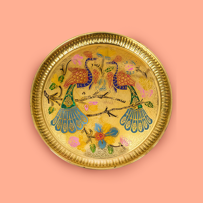 Brass Peacock Plate Size-10 (Pital Mor Design Thali / Mayur Plate)