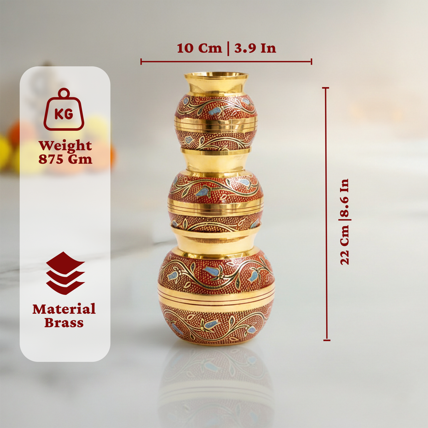 Putrika brass Kudam set of 3-Embossed Kalash (Red)