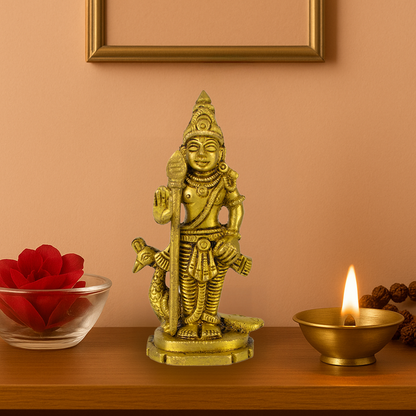 Brass Murugan Statue (329gms) (Pital Kartikeya Murti)