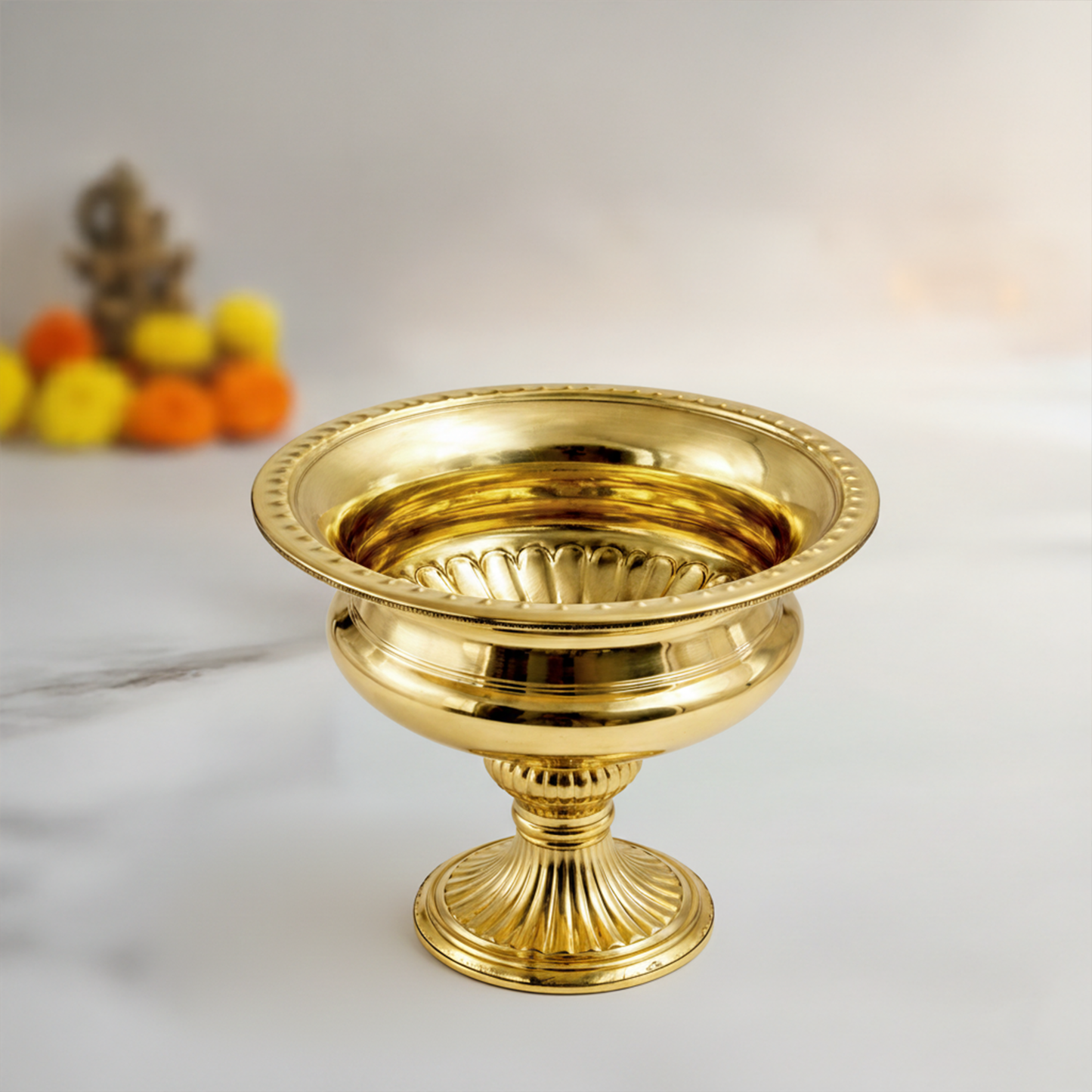 Brass Urli Bowl with Stand Planter for Decoration-Bowl Dana Size 6