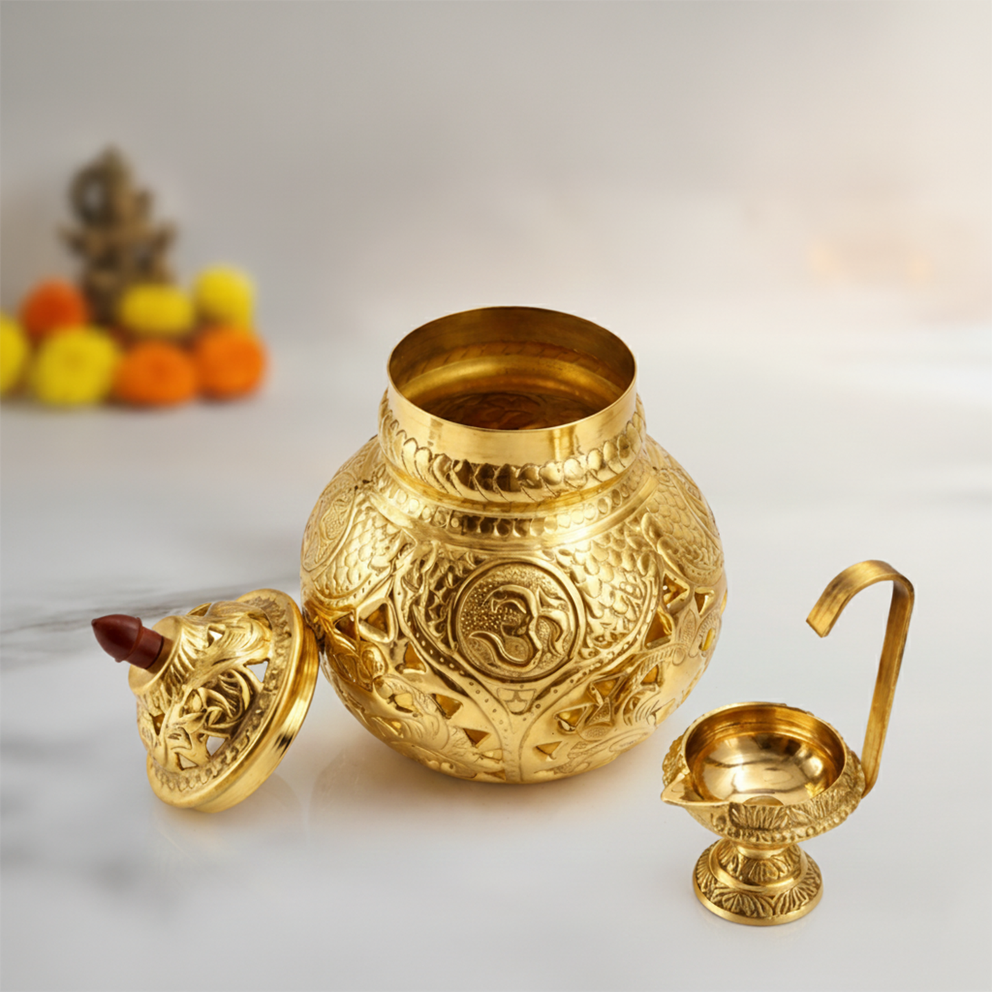 Traditional Brass Garba Deepam for Navratri Pooja-Weight: 580g