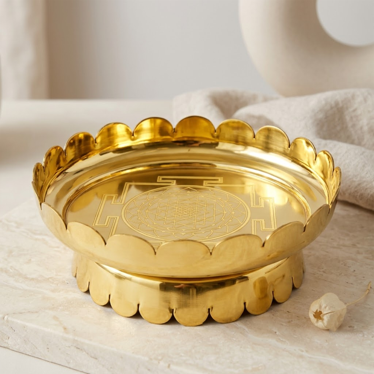 Brass Sri Yantra Lotus Stand - Size 4