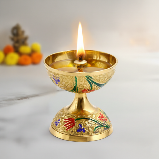 Brass Enamel Designed Diya Deepak Deepam-Deepak Diya(90g)