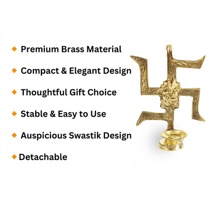 Brass Swastik Ganesh Diya (L.W. Swastik) (Pital Swastik Vinayak Deepak)