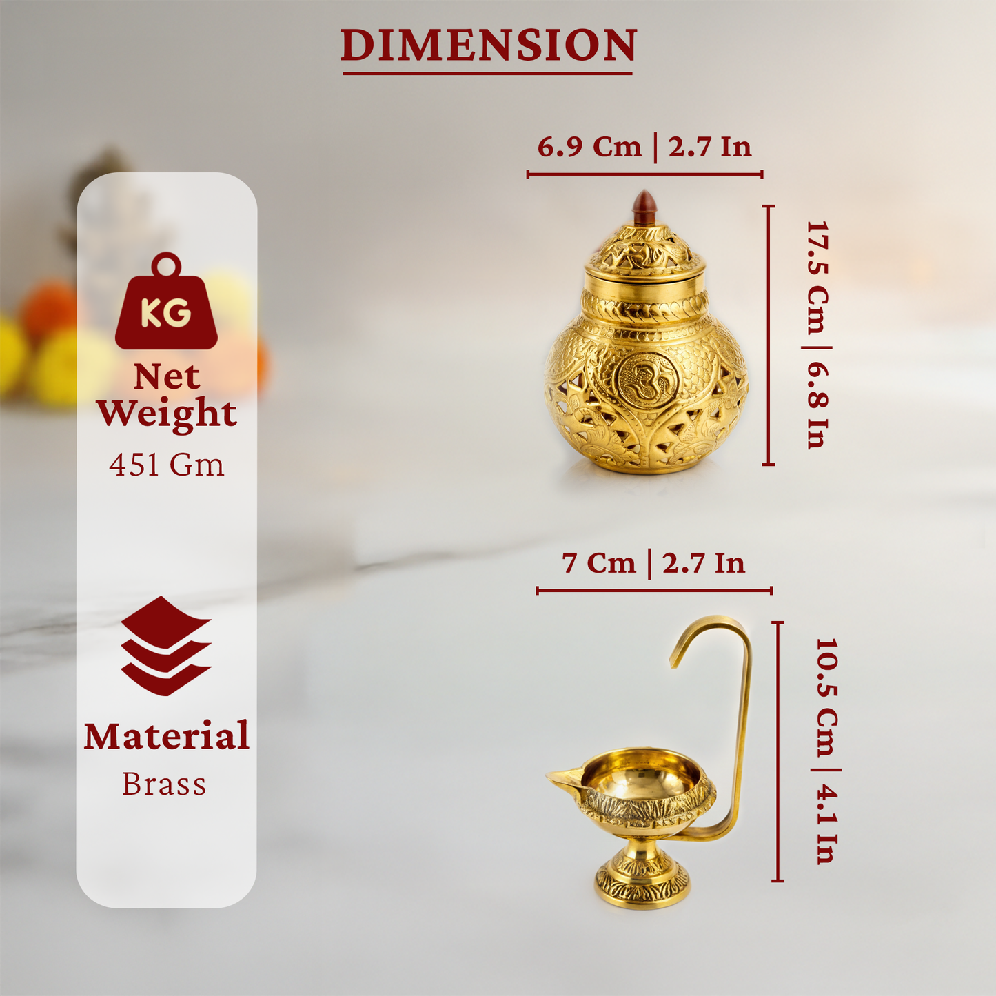Traditional Brass Garba Deepam for Navratri Pooja-Weight: 580g