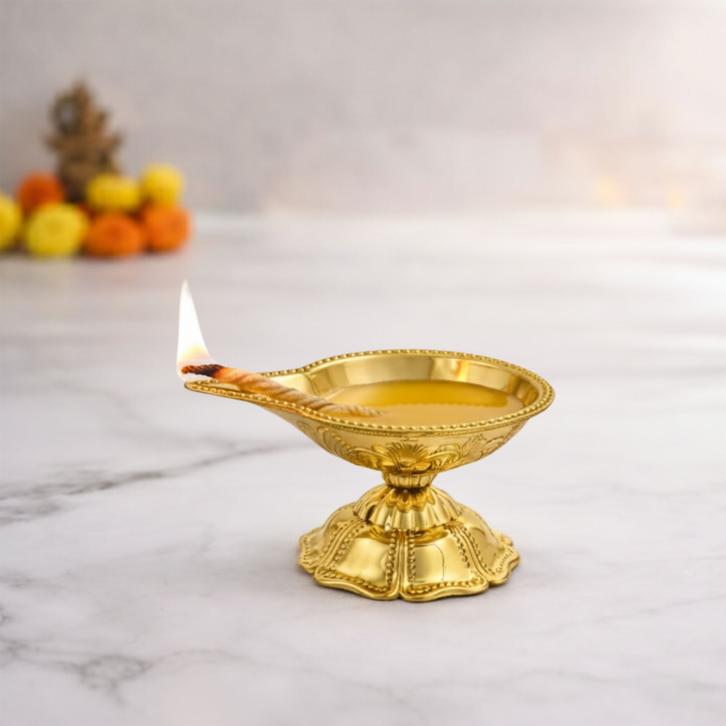 Brass Traditional Pooja Diya with Stan-Jwala Deep