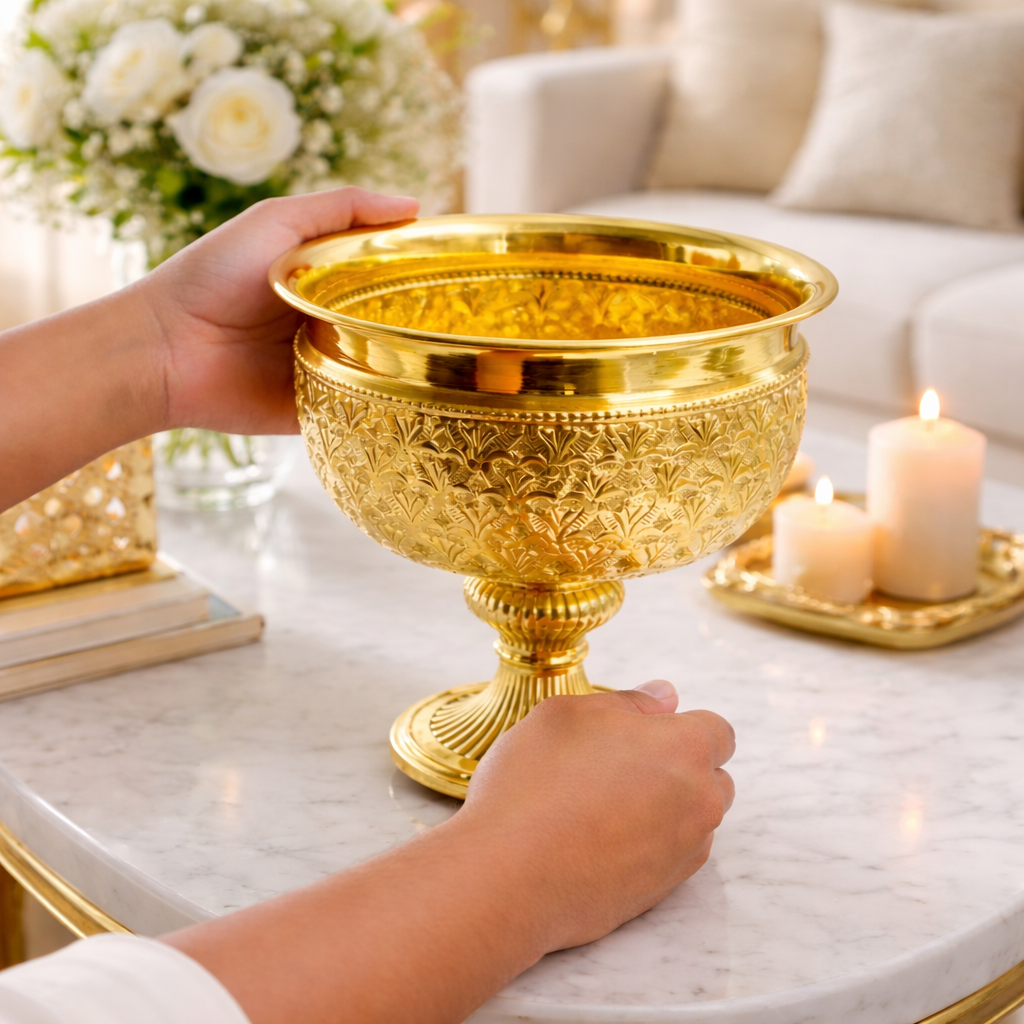 Putrika Brass Urli Bowl with Stand Planter for Decoration -Bowl Pendi Size8